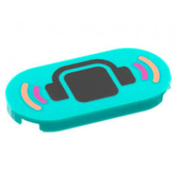 Tile, Round 2 x 4 Oval with Black Head and Headphones, Magenta and Coral Soundwaves Pattern: {ярко синьо-зелен}