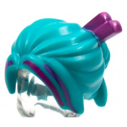 Minifigure, Hair Female Loose Bun with Magenta Chopsticks, Dark Purple Highlights Pattern: {ярко синьо-зелен}