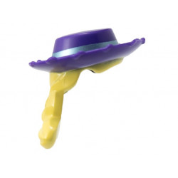 Minifigure, Hair Combo, Hat with Hair, Bright Light Yellow Long Braid with Hole for Pin on Back, Wide Cowboy Hat with Metallic Light Blue Ribbon Pattern: {светло виолетов}