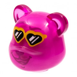 Minifigure, Head, Modified Bear with Molded Dark Pink Core and Printed Magenta Eyebrows, Nose and Mouth, Yellow Heart Sunglasses with Black Lenses Pattern: {прозрачен умерено червеникаво виолетов}