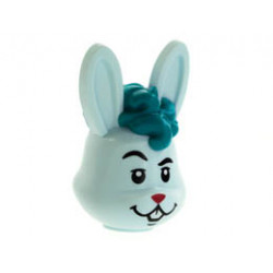 Minifigure, Head, Modified Bunny Rabbit with Dark Turquoise Curly Hair, Magenta Nose Pattern: {аквамарин}