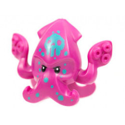 Minifigure, Head, Modified Squid with 4 Tentacles, Dark Turquoise Spots and Skull Tattoo Pattern: {ярко червеникаво-виолетов}
