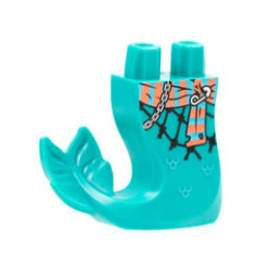 Tail, Merman / Mermaid Right Flukes with Medium Azure and Coral Sash, Silver Chain and Pin, Black Fishnet Pattern: {ярко синьо-зелен}