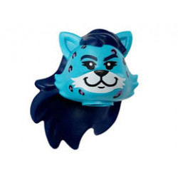 Minifigure, Head, Modified Cat with Long Dark Blue Hair, Black and Medium Lavender Rosettes Pattern: {умерено небесносин}