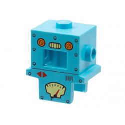 Minifigure, Headgear Head Cover, Costume Cardboard Robot with Rivets and Gauges Pattern: {умерено небесносин}