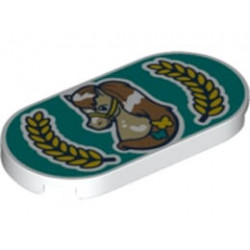 Tile, Round 2 x 4 Oval with Horse and Laurel Wreath Pattern: {бял}