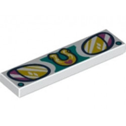 Tile 1 x 4 with Headlights and Horseshoe Pattern: {бял}