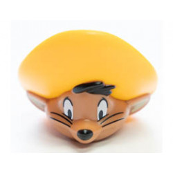Minifigure, Head, Modified Looney Tunes Speedy Gonzales with Bright Light Orange Hat, Black Nose and Whiskers Pattern: {умерен нуга}