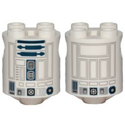 Brick, Round 2 x 2 x 2 Robot Body with Gray Lines and Dark Blue Pattern on Both Sides (R2-D2): {бял}