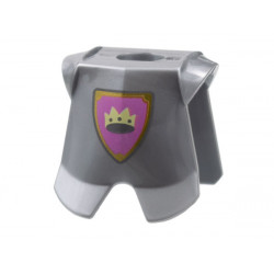 Minifigure Armor Breastplate with Leg Protection, Crown on Light Purple Background with Gold Border Pattern: {сребърно метален}