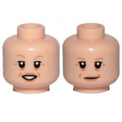Minifigure, Head Dual Sided Female, Nougat Eyebrows, Cheek Lines, Lips, Open Mouth Smile / Smile Pattern - Hollow Stud: {светло нуга}