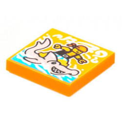 Tile 2 x 2 with Groove with BeatBit Album Cover - Pirate Surfing on Hammerhead Shark Pattern: {ярко оранжев}