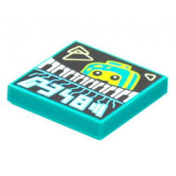 Tile 2 x 2 with Groove with BeatBit Album Cover - Lime Minifigure Looking Over Keyboard Pattern: {ярко синьо-зелен}