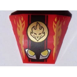 Wedge 4 x 3 Triple Curved No Studs with Yellow and Silver Headlights, Gold Ninjago Fire Power Emblem and Flames Pattern: {ярко червен}