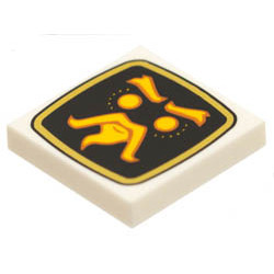 Tile 2 x 2 with Groove with Bright Light Orange Wu Bot Face on Black Screen Pattern: {бял}