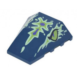 Wedge 4 x 4 Triple Curved No Studs with Yellowish Green and Dark Purple Ghost Dragon Head with Lime Eyes Pattern: {земно син}
