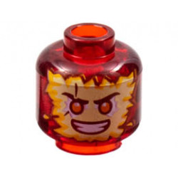 Minifigure, Head Tan and Bright Light Orange Energy Face, Orange Eyes, Scowl Pattern - Vented Stud: {прозрачно червен}