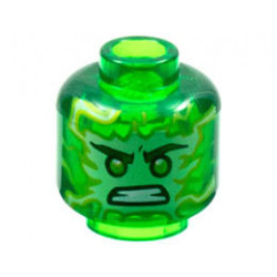 Minifigure, Head White and Lime Energy Face, Lime Eyes, Scowl Pattern - Vented Stud: {прозрачно зелен}