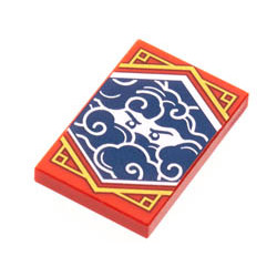 Tile 2 x 3 with White Stern Eyes and Clouds on Dark Blue Background with Gold Trim Pattern (Ninjago Stealth Banner): {ярко червен}