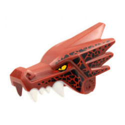 Dragon Head (Ninjago) Jaw Upper with Four White Teeth per Side with Yellow Eyes and Black and Red Markings Pattern: {нов тъмно червен}