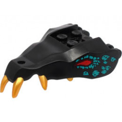 Dragon Head (Ninjago) Jaw with 2 Bar Handles on Back with Molded Gold Teeth, Red Eyes, and Dark Turquoise Scales Pattern: {черен}