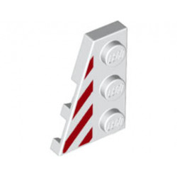 Wedge, Plate 3 x 2 Left with Red Danger Stripes Pattern: {бял}