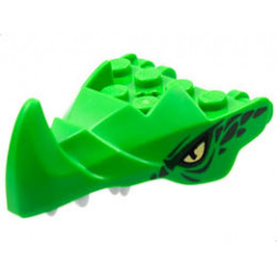 Dragon Head (Ninjago) Jaw with Large Spike and 2 Bar Handles on Back with Yellow Eyes, Dark Green Scales, and White Teeth Pattern: {ярко зелен}