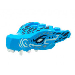 Dragon Head (Ninjago) Jaw with 2 Bar Handles on Back with Light Aqua Eyes, White Teeth, and Black and Metallic Light Blue Scales Pattern : {тъмно небесносин}