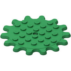 Plate, Round 6 x 6 with 14 Gear Teeth / Flower Petals: {тъмно зелен}