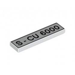 Tile 1 x 4 with Black S - CU 6000 License Plate Pattern: {бял}