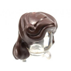 Minifigure, Hair Female Mid-Length Wavy, Side Strands Tied Back: {тъмно кафяв}
