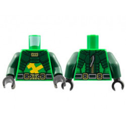 Torso Dark Green Armor, Gold Buckle, Bright Light Orange Bars Pattern / Dark Green Arms / Black Hands: {тъмно зелен}