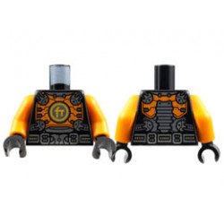 Torso Orange Breastplate with Silver Clasps and Buckle, Bright Light Orange Ninjago Logogram C Pattern / Orange Arms / Black Hands: {черен}