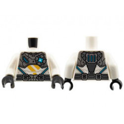 Torso Silver Armor and Belt, Medium Azure Light, Bright Light Orange Diagonal Lines Pattern / White Arms / Black Hands: {бял}