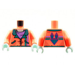 Torso Jacket, Dark Turquoise Lapels, Silver Zipper and Speckles, Medium Lavender Shirt Pattern / Coral Arms / Light Aqua Hands: {пъстро коралов}