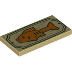 Tile 2 x 4 with Orange Fish on Wood Sign with Dark Green Border Pattern: {тухлено жълт}