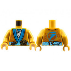 Torso Robe, Dark Azure Hems and Sash, Tan Tunic, Ninjago Logogram N Pattern / Pearl Gold Arms / Pearl Gold Hands: {топло златист}