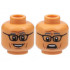 Minifigure, Head Dual Sided, Dark Bluish Gray Eyebrows, Black Glasses, Reddish Brown Contour Lines, Smile / Scared Pattern - Hollow Stud : {нуга}