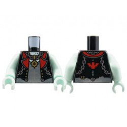 Torso Vest with Red Lapels, Dark Bluish Gray Shirt, Silver Chains, Gold Pendant, Bat on Back Pattern / Light Aqua Arms / Light Aqua Hands : {черен}