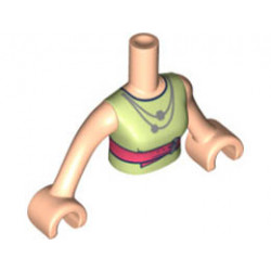 Torso Mini Doll Woman Yellowish Green Shirt with Coral Belt and Silver Necklace Pattern, Light Nougat Arms with Hands: {светло нуга}