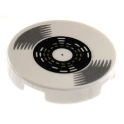 Tile, Round 2 x 2 with Bottom Stud Holder with Vinyl Record with Black Label Pattern: {бял}
