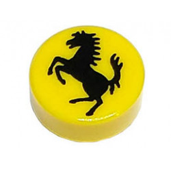 Tile, Round 1 x 1 with Black Horse Silhouette Ferrari Logo Pattern: {ярко жълт}