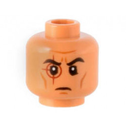 Minifigure, Head SW Black Eyebrows, Dark Red Crosshair Tattoo and Dark Orange Cheek Lines Pattern - Hollow Stud: {нуга}