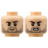 Minifigure, Head Dual Sided, Dark Brown Eyebrows, Black Stubble, Slight Grin / Scowl with Gritted Teeth Pattern - Hollow Stud: {светло нуга}