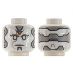 Minifigure, Head Alien Robot with Light Bluish Gray Panels, Silver Lines, and Orange Jewel on Forehead Pattern - Hollow Stud: {бял}