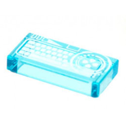 Tile 1 x 2 with Groove with White Keyboard and Crosspatch Pattern: {прозрачно светло син}