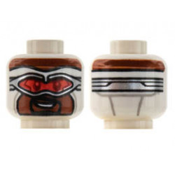 Minifigure, Head Balaclava, Reddish Brown Face, Silver Goggles with Red Lenses, Smile with Teeth, Black Goatee Pattern - Hollow Stud : {бял}