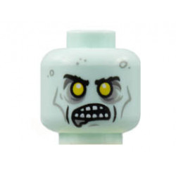 Minifigure, Head Alien Zombie, Black Eyebrows, Yellow Eyes, Open Mouth Showing Teeth, Dark Bluish Gray Splotches Pattern - Hollow Stud : {аквамарин}