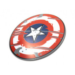 Minifigure, Shield Circular Convex Face with Red and White Rings and Captain America Star, Scratched Weathered Pattern: {тъмно каменно сив}