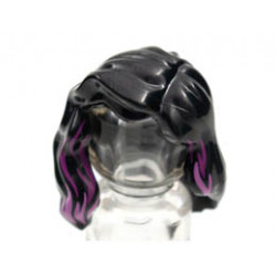 Minifigure, Hair Female Mid-Length with Part over Right Shoulder and Magenta and Dark Pink Highlights Pattern: {черен}